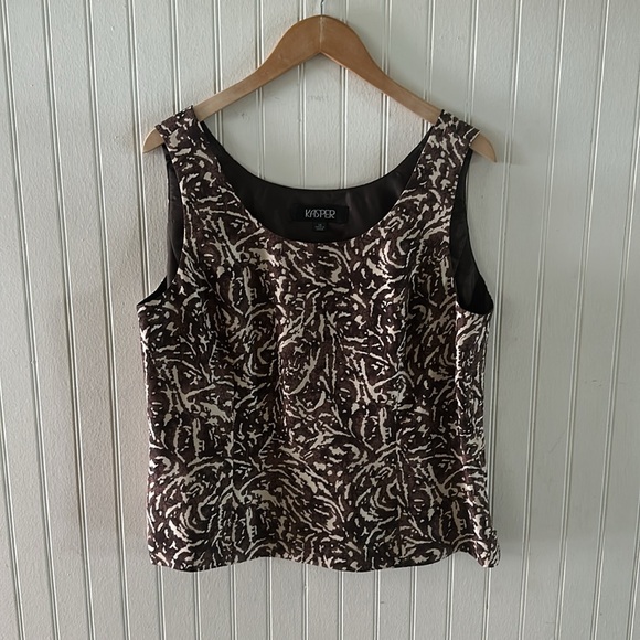 Kasper Cream and Brown 100% Silk Blazer and tank set sz 14 - Picture 9 of 11